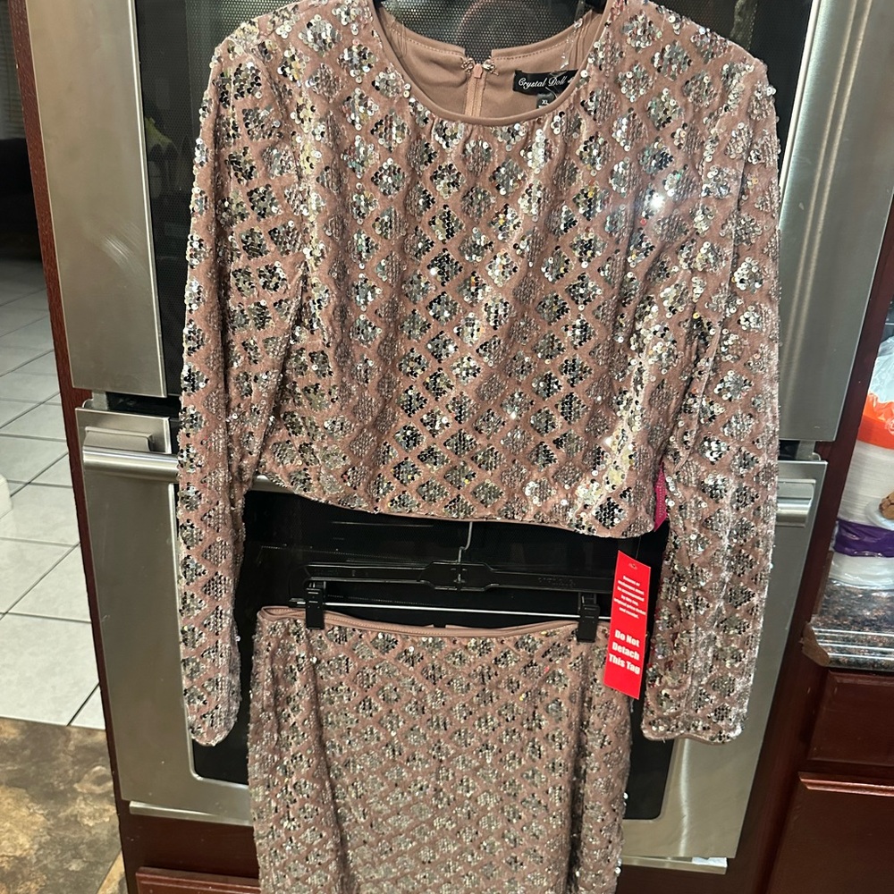 Sequin Crop Top and Skirt Set